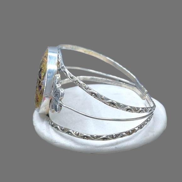 🌺ON SALE! HUGE Vintage Sterling & Natural Stone Bracelet - Picture 7 of 12